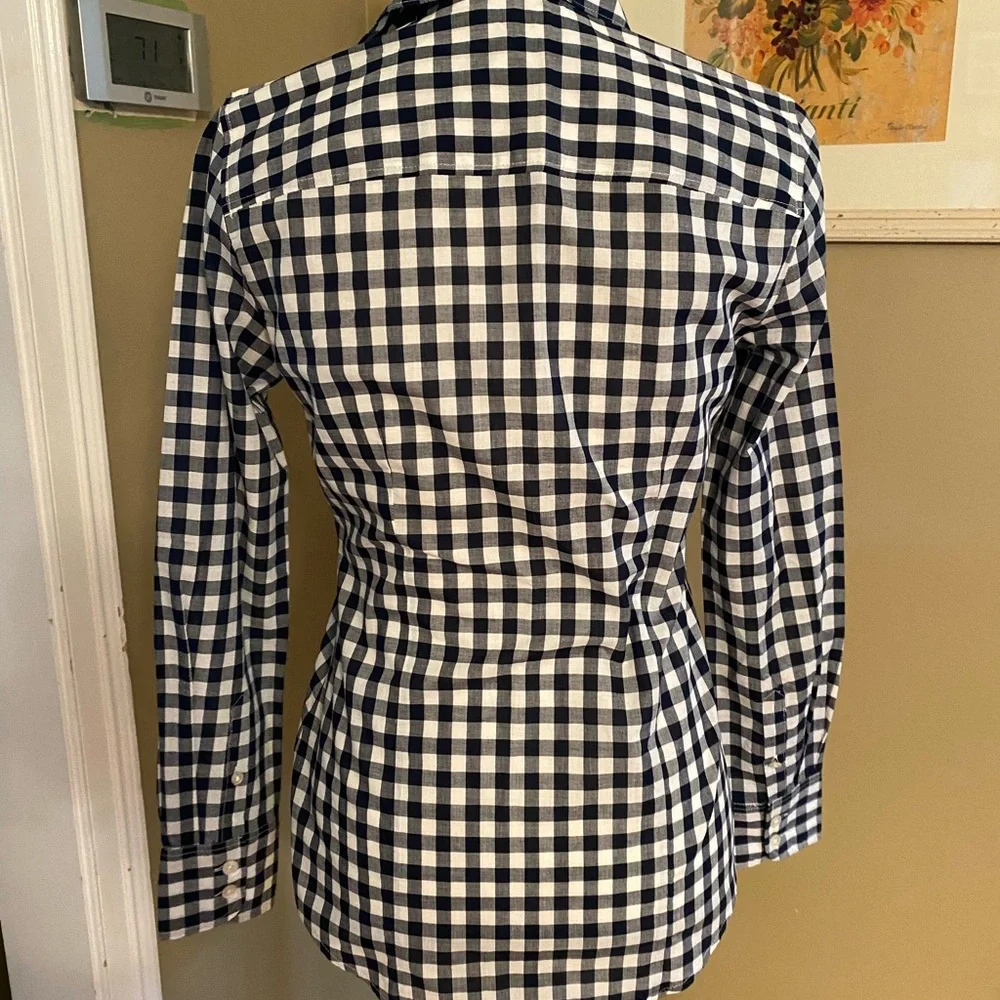 J. Crew The Perfect Shirt Gingham Blue White Plaid Checker Button Down Shirt XXS